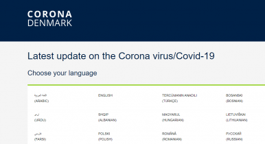 Coronadenmark.dk, website with information in 25 languages